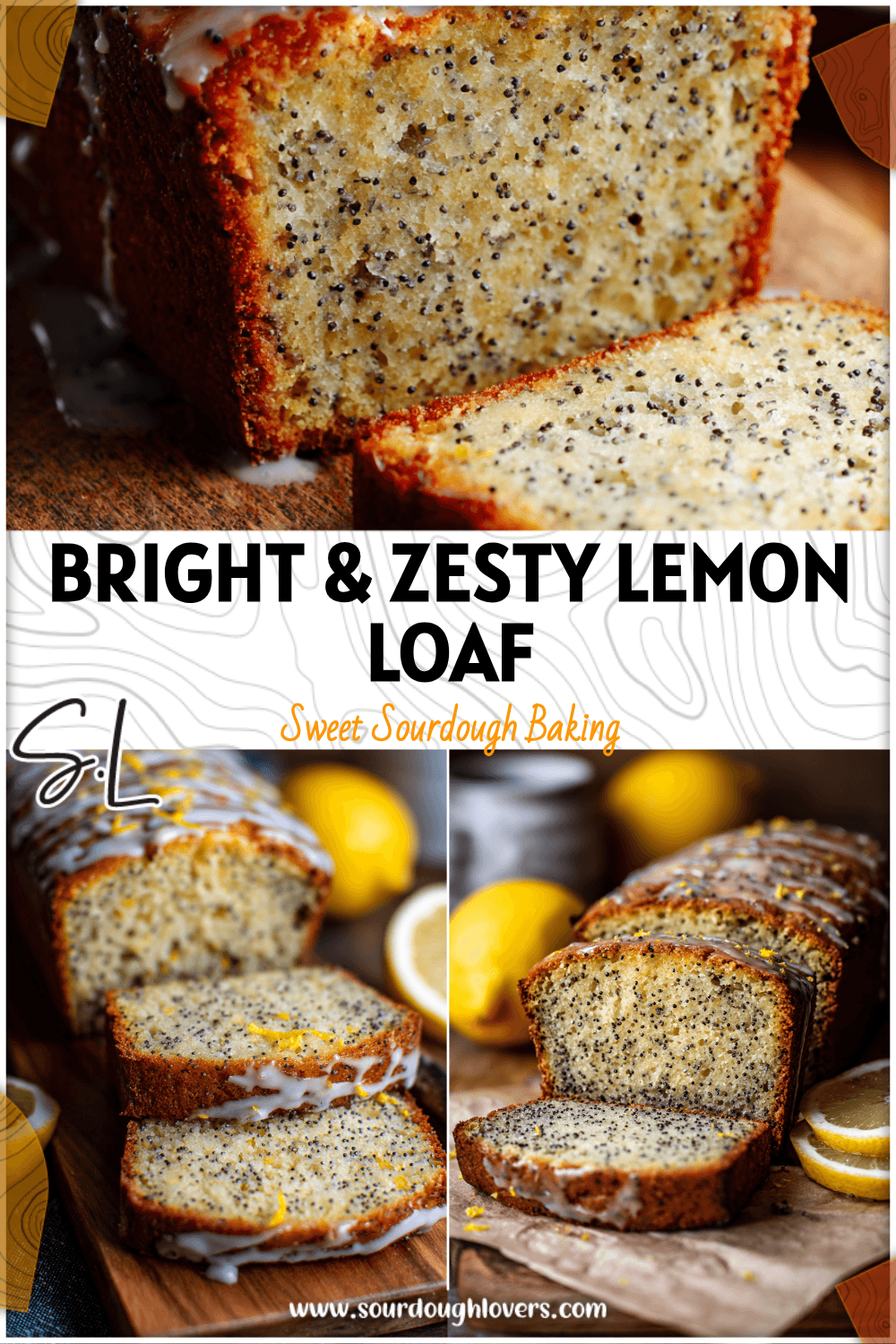 Freshly sliced vegan lemon poppy seed loaf cake with citrus zest and glaze 26